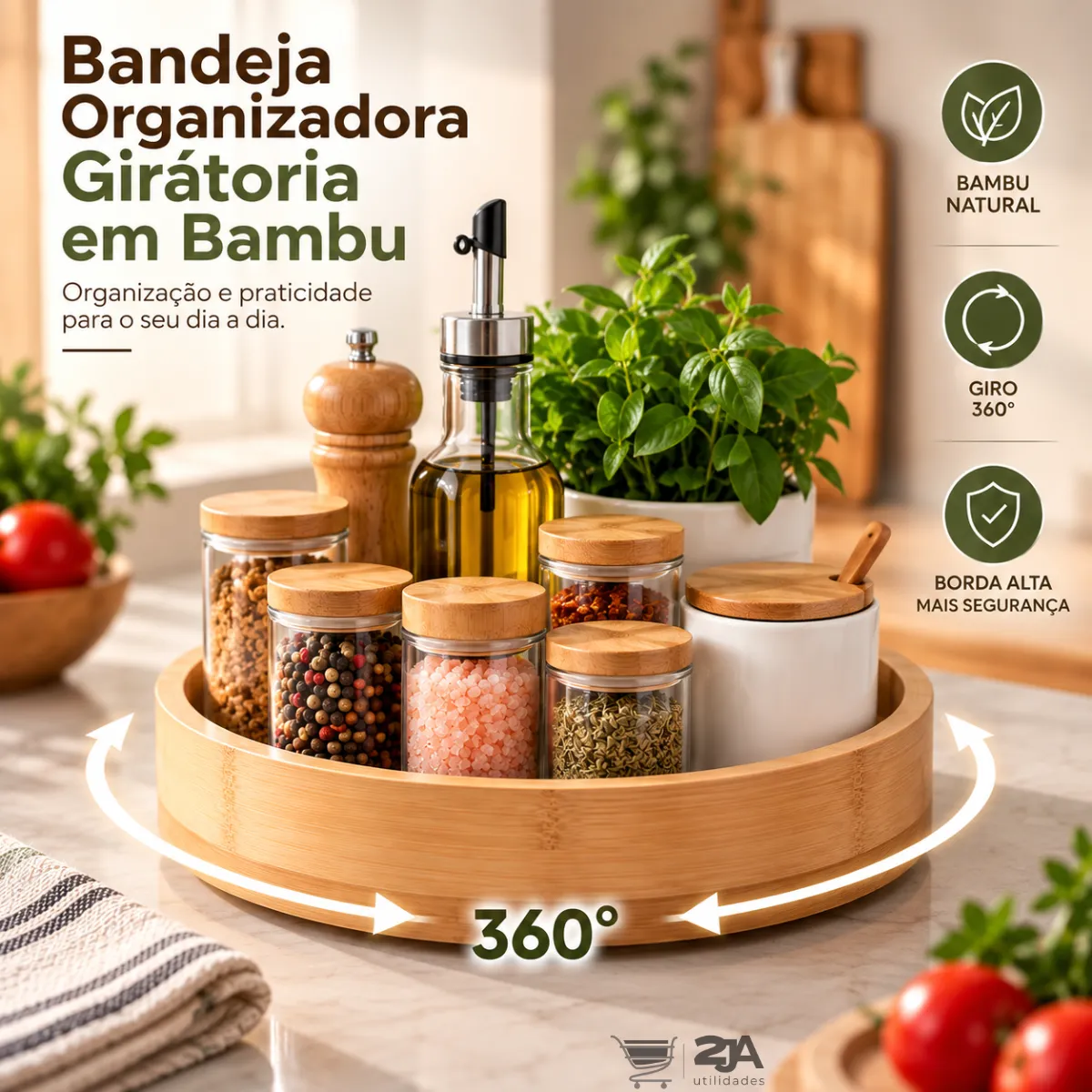 Bandeja giratória organizadora em bambu — foto 1