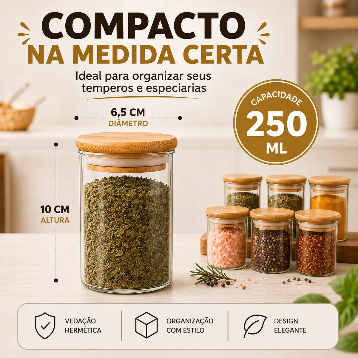 Kit com 6 potes de bambu de 250 ml — foto 1